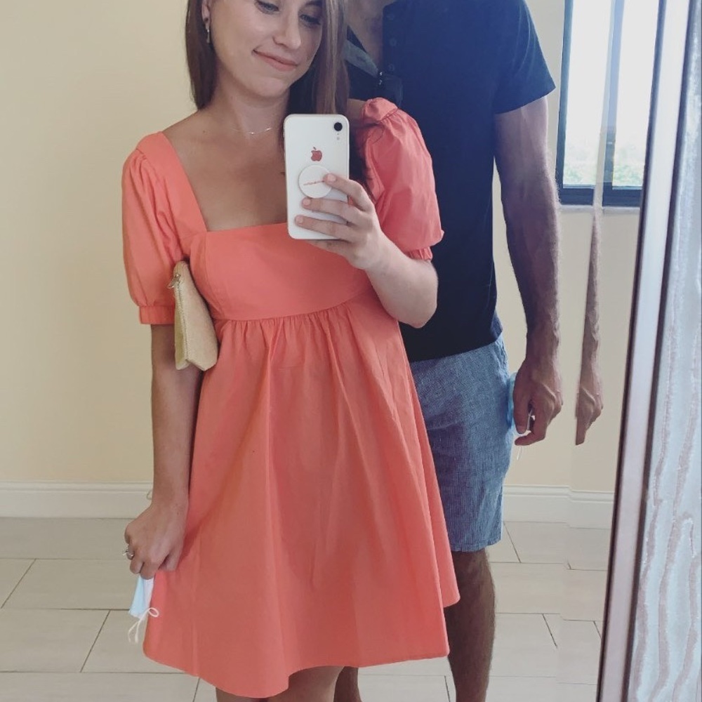 Salmon puff sleeve mini dress